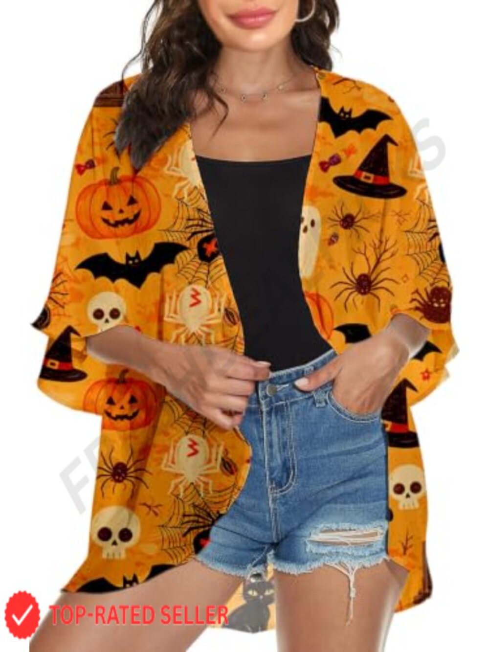 Women's Sheer Kimono Cardigan Halloween Cover Up Open Front Lightweight